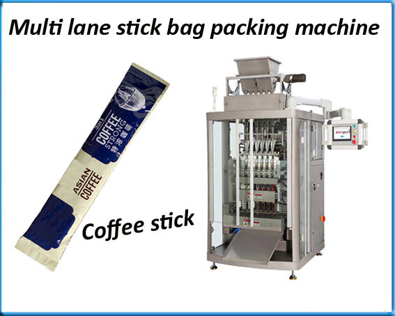 Multi lane stick pack packaging machine for coffee powder